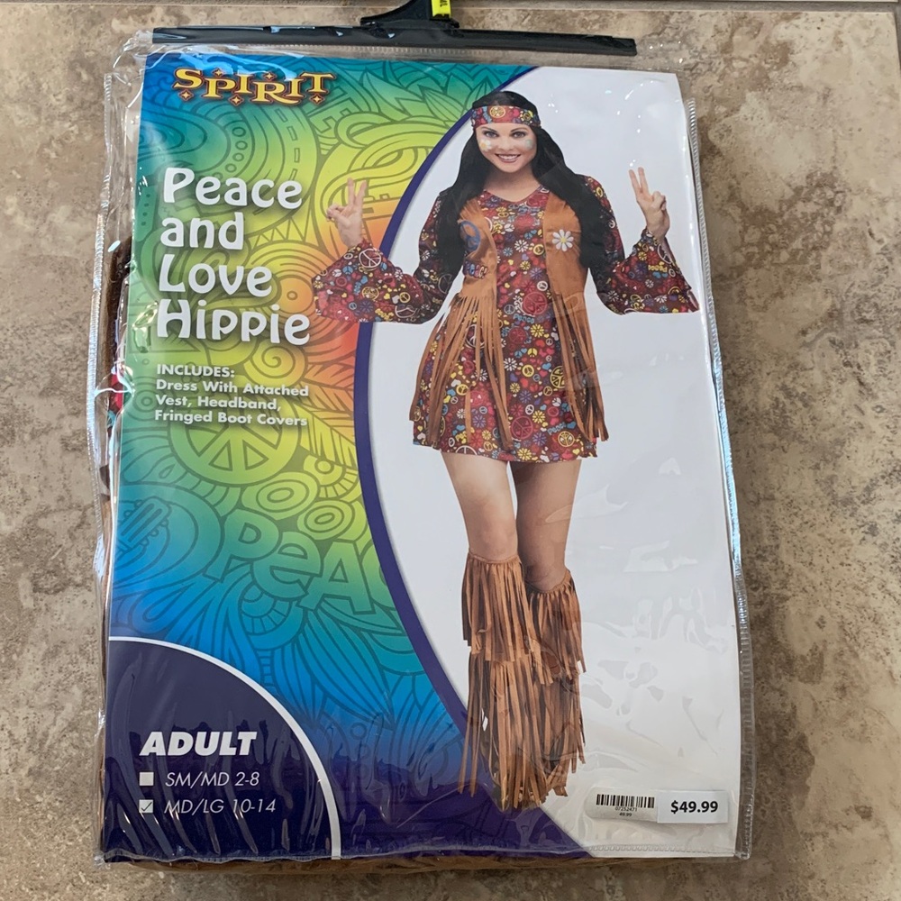 Spirit Vibrant Hippie Costume with Fringe Halloween Fall 1960-1970’s woman’s